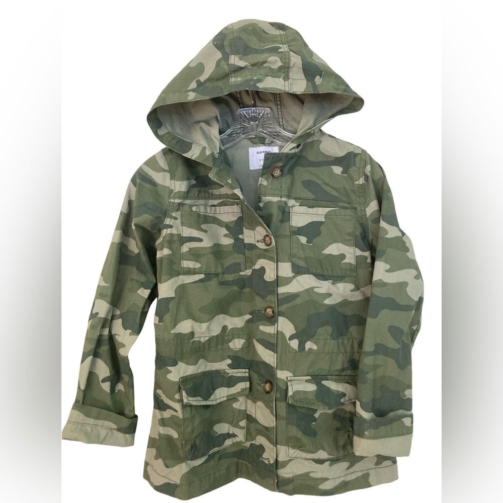 Old Navy XL (14-16) 100% Cotton Camo Hooded Anorak Jacket Great Construction